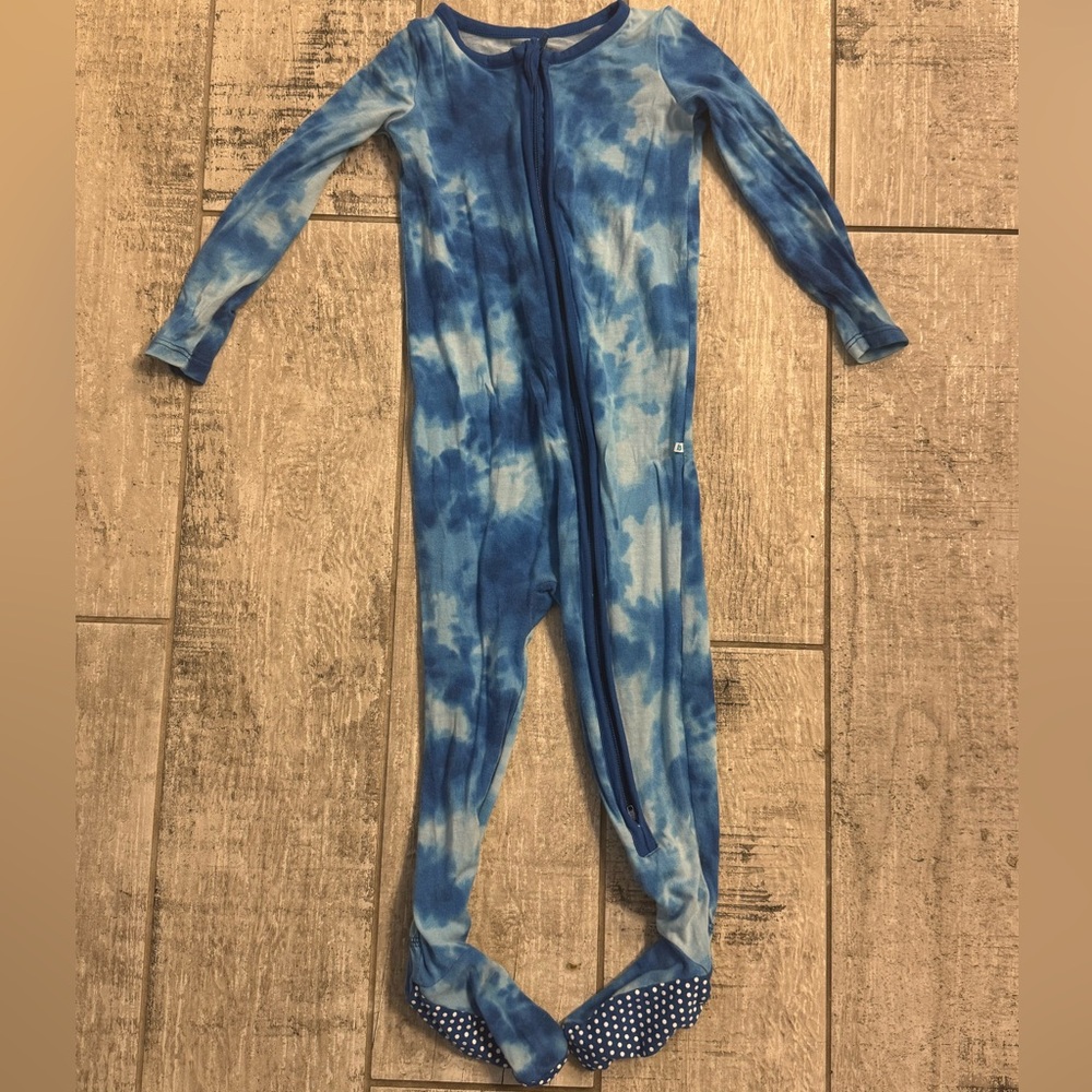 RuggedButts Blue Tie-Dye Kids One Piece Pajamas